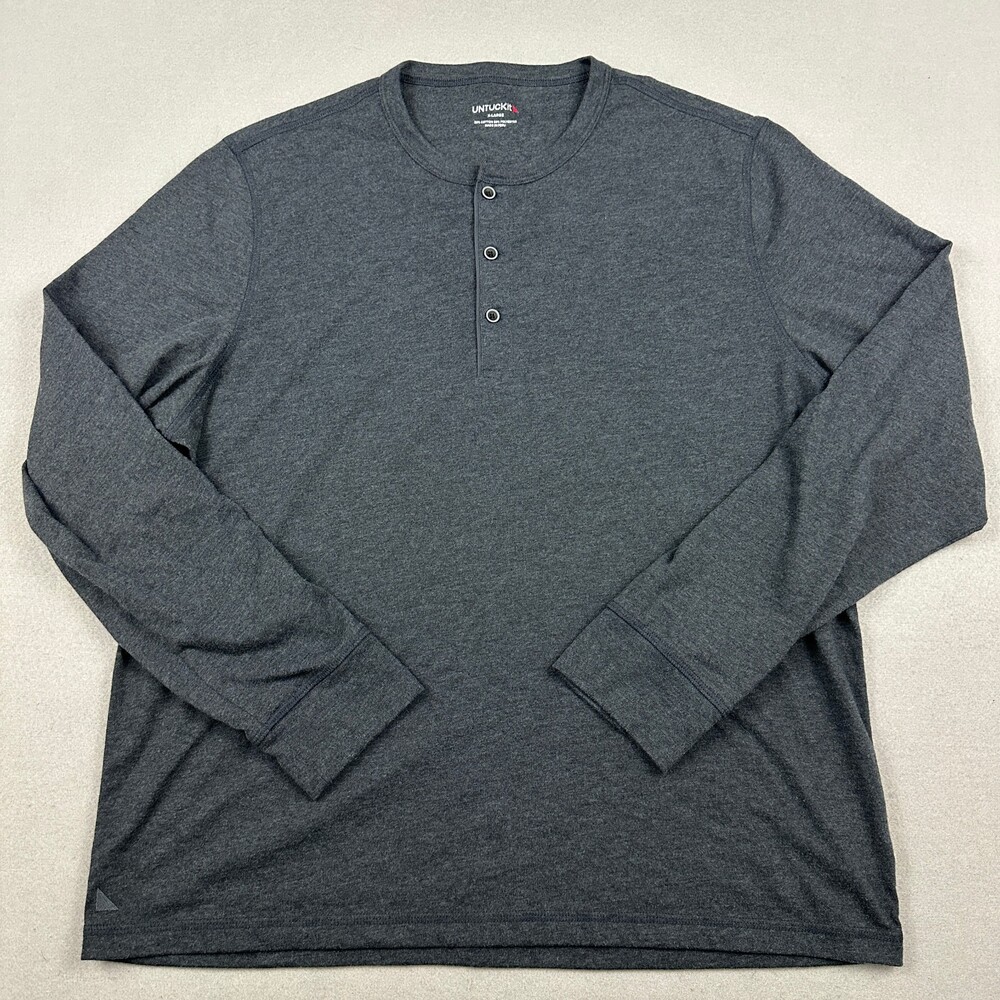 UNTUCKit Shirt Men Extra Large Gray Solid Cotton Blend Long Sleeve Knit XL